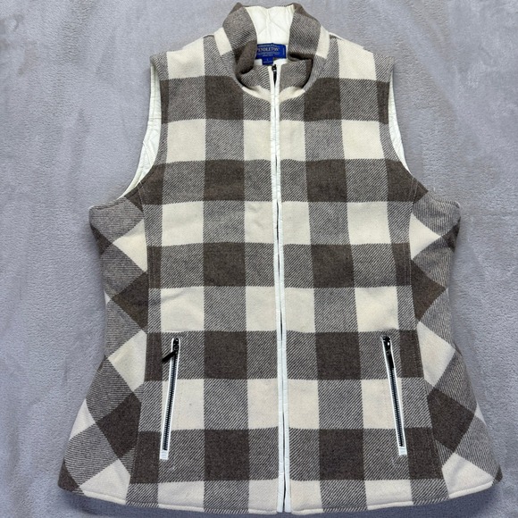 Pendleton Vest Women's Large Brown Virgin Lambs Wool Plaid Full Zip Sleeveless - Picture 1 of 11